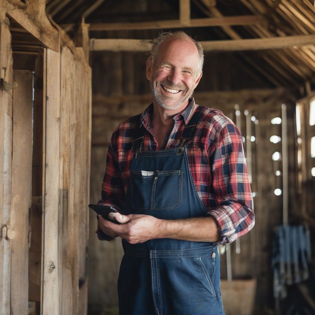 Farmer talking on phone